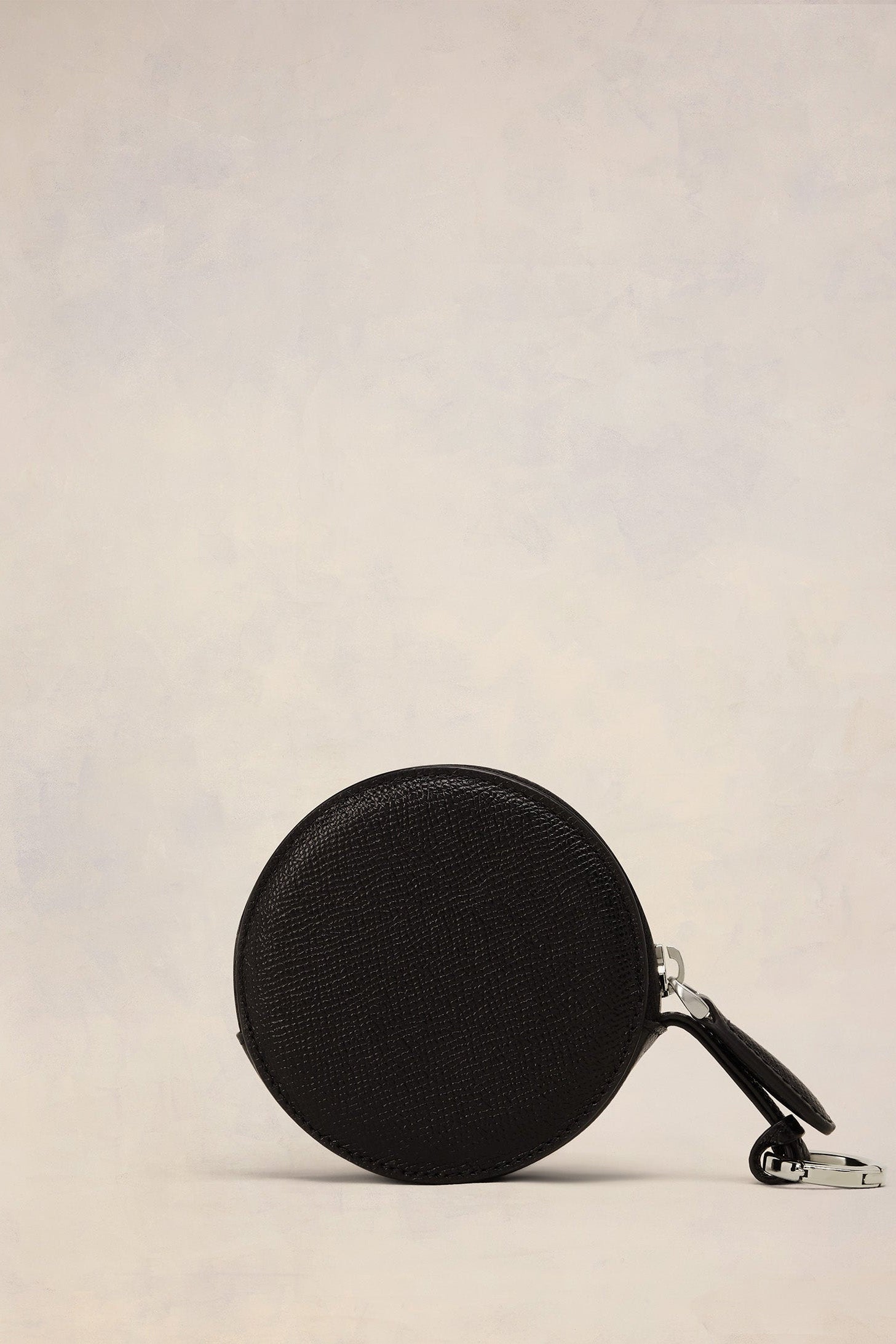 Porte-monnaie rond Paris Paris en cuir - Black & Vibrated Silver