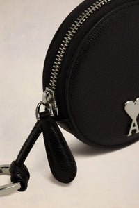 Porte-monnaie rond Paris Paris en cuir - Black & Vibrated Silver