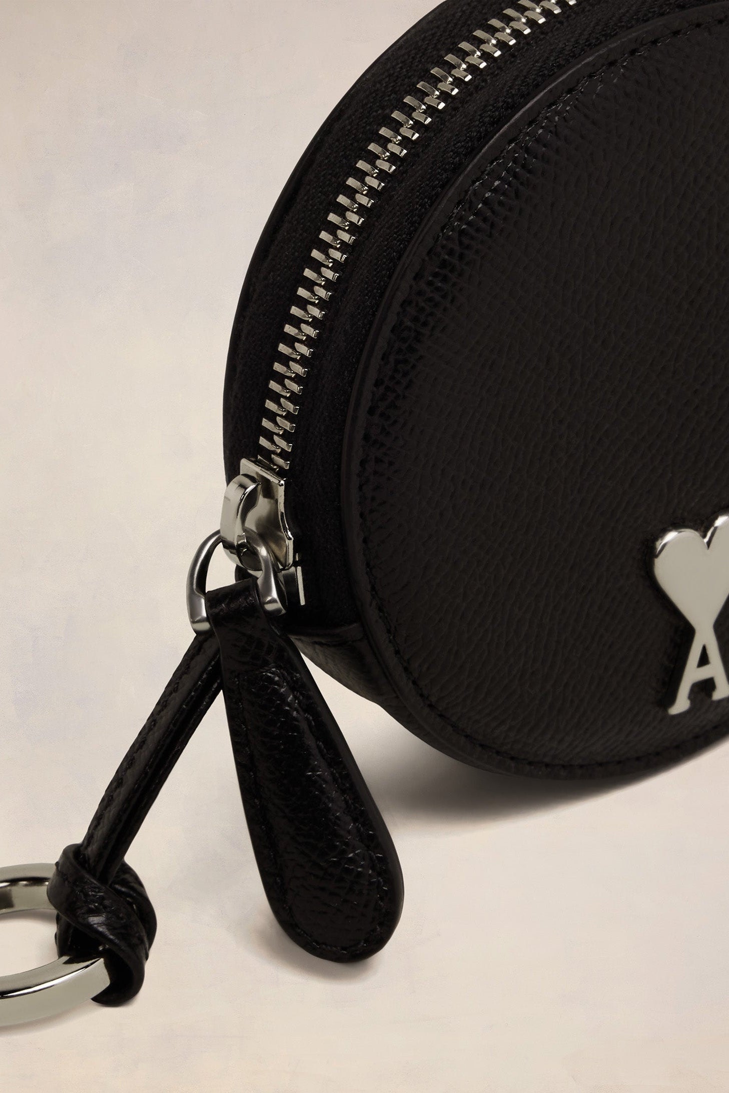 Porte-monnaie rond Paris Paris en cuir - Black & Vibrated Silver