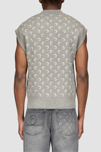 Moon Jacquard Knit V-Neck Vest - Gris
