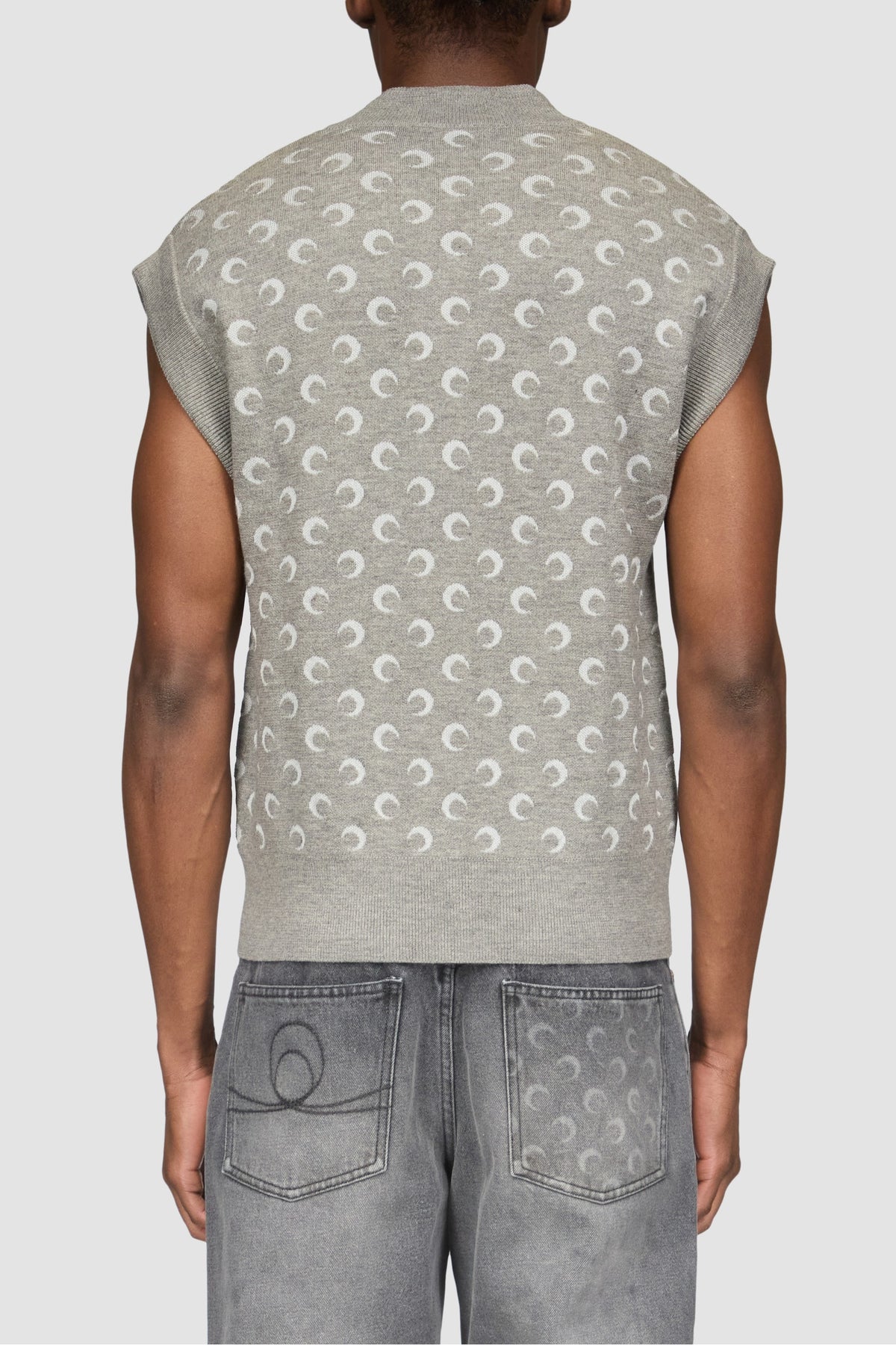 Moon Jacquard Knit V-Neck Vest - Gris