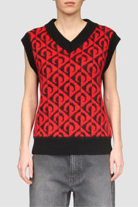 Moon Lozenge Knit V-Neck Vest - Multicolore