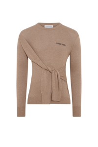 Hybrid Knit Wrapped Crewneck Sweater - Beige