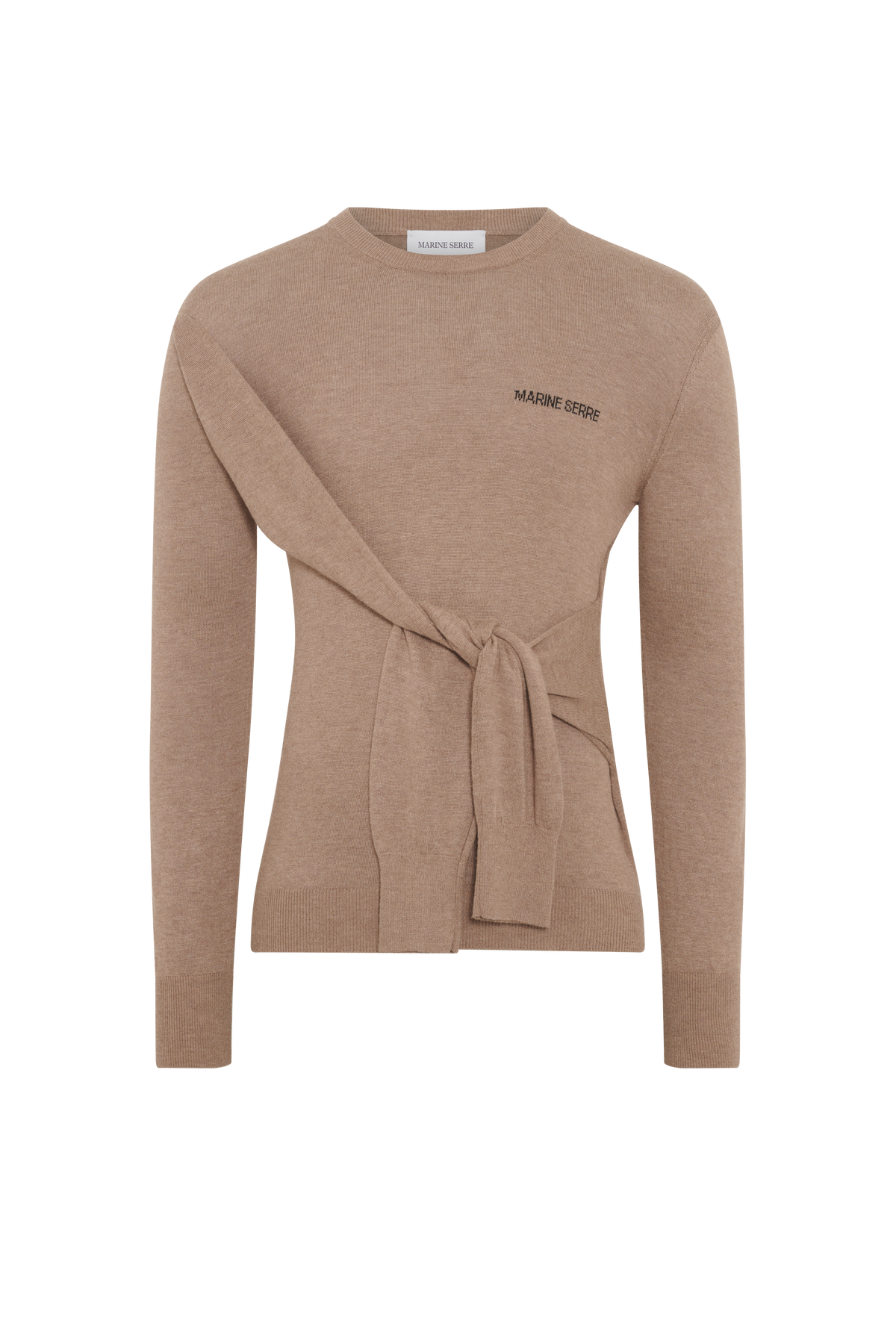 Hybrid Knit Wrapped Crewneck Sweater - Beige