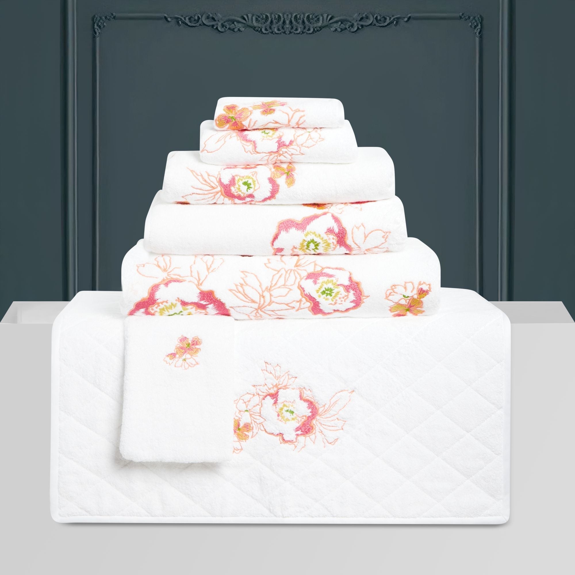 Univers de bain Pavots d'Orient - Blanc & Rose