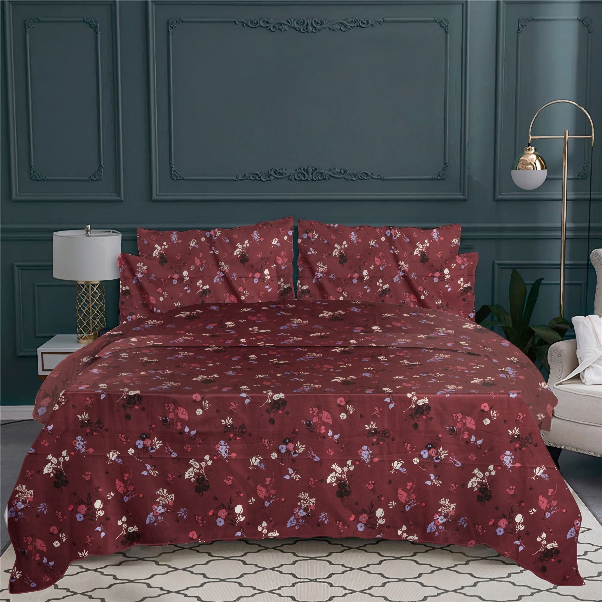 Parure de lit Célia en satin de coton - Bordeaux