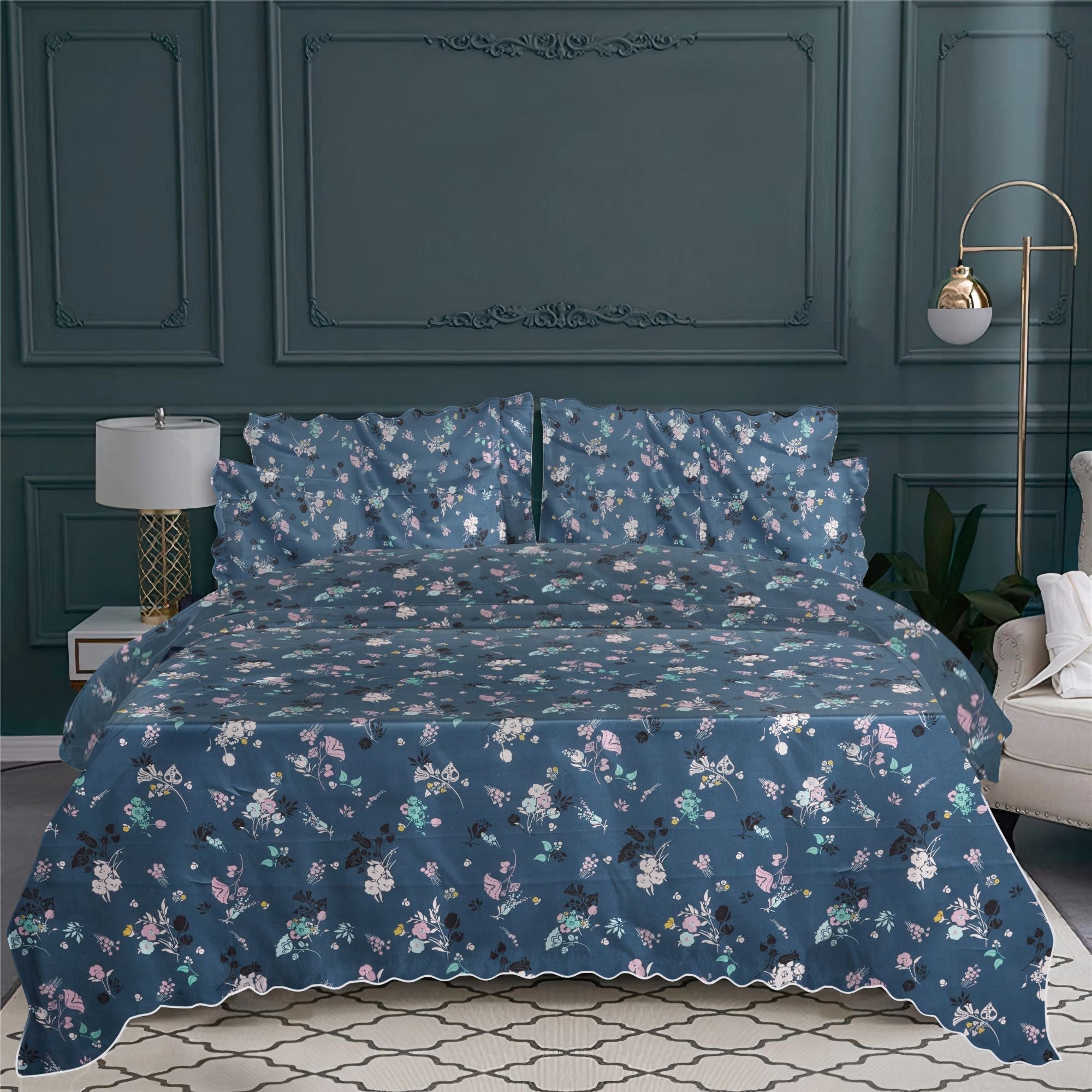 Parure housse de couette Célia en satin de coton - Bleu Canard