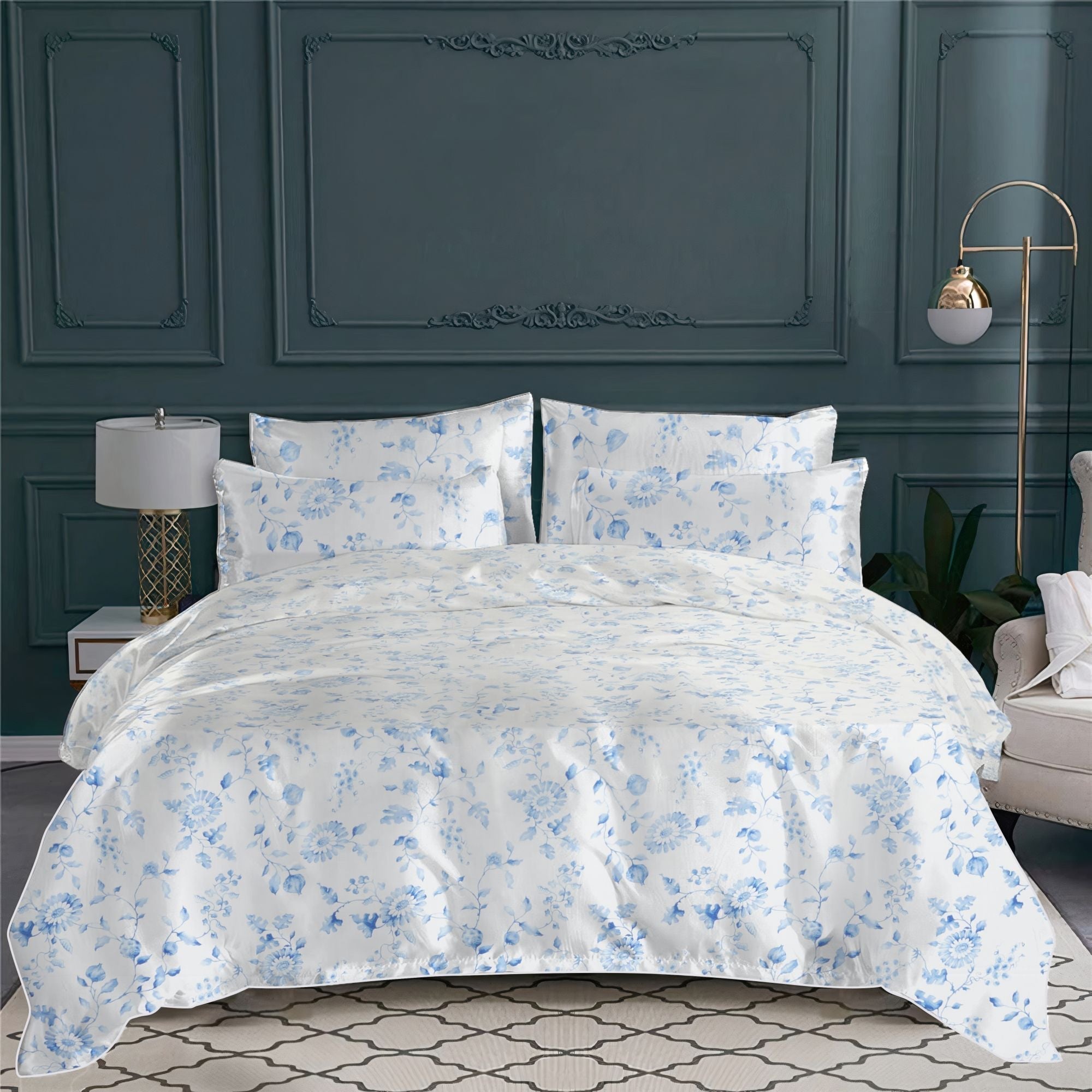 Drap de dessous Mer de Chine en voile de coton - Bleu
