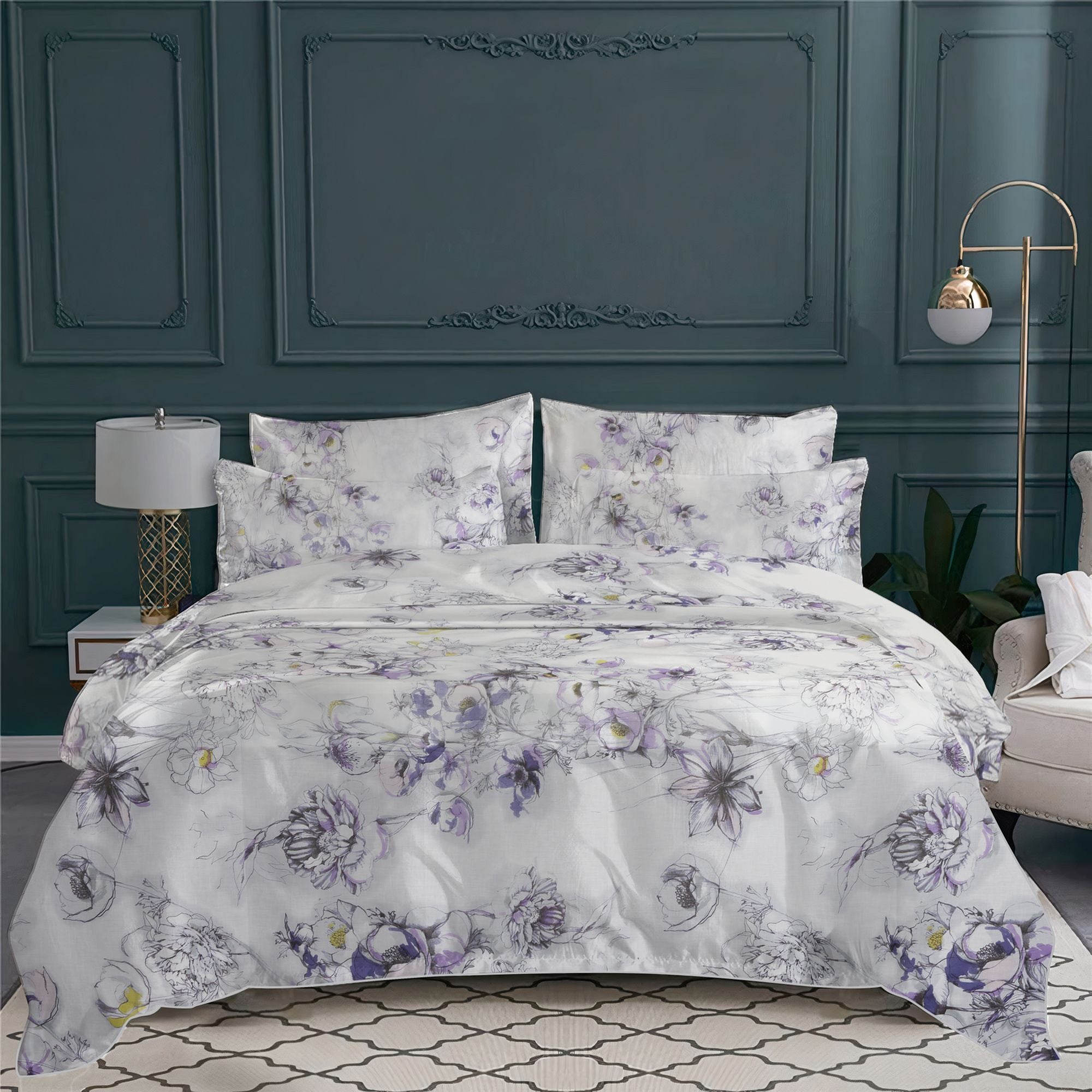Parure de lit Esquisse en voile de coton - Violet & Gris