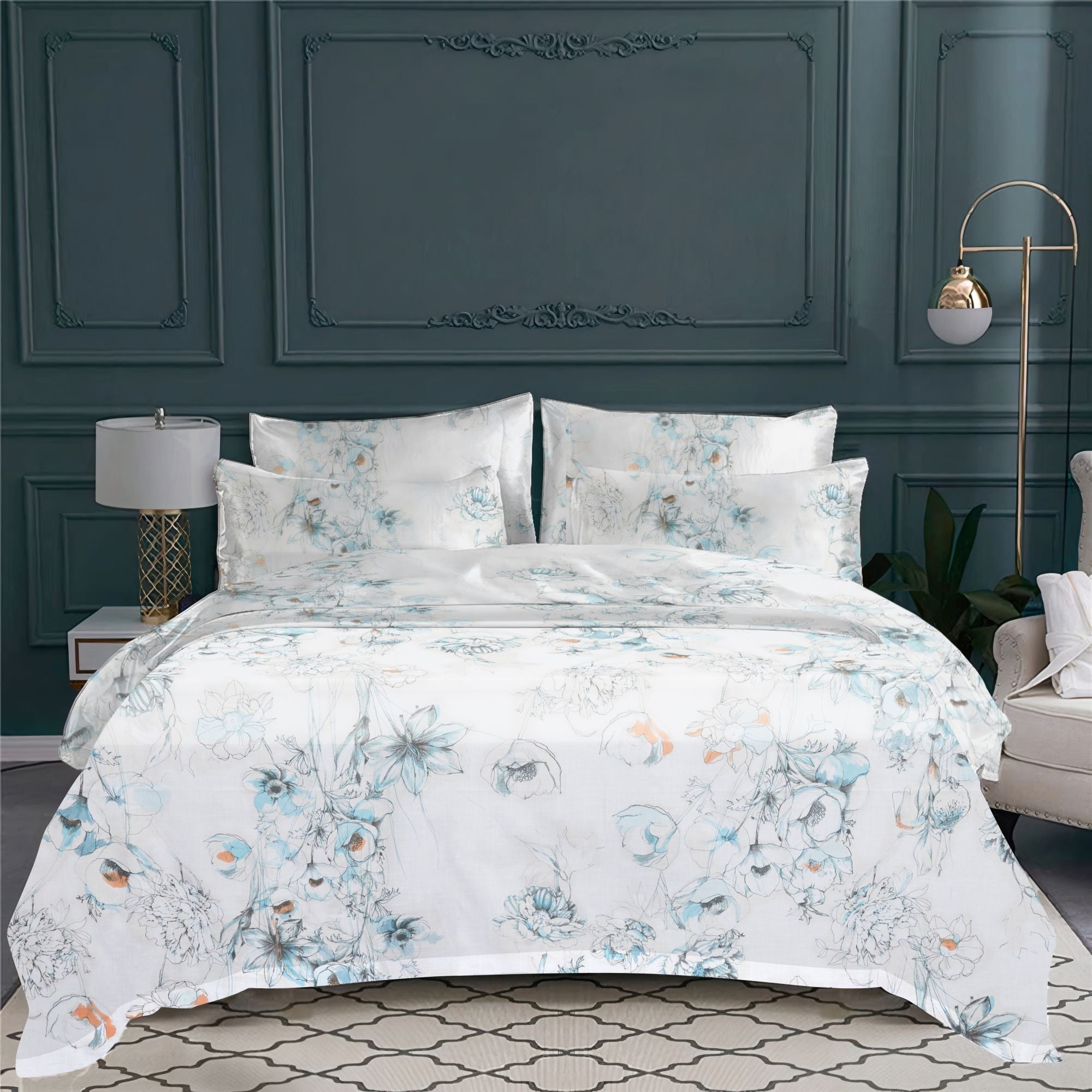 Esquisse pillow case in cotton voile - Turquoise & Sable