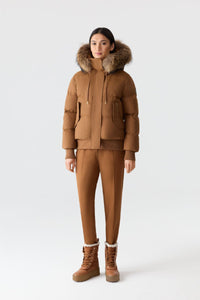 Earth Brown Ladies Hooded Down Jacket