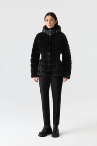 Black Ladies Hooded Down Jacket