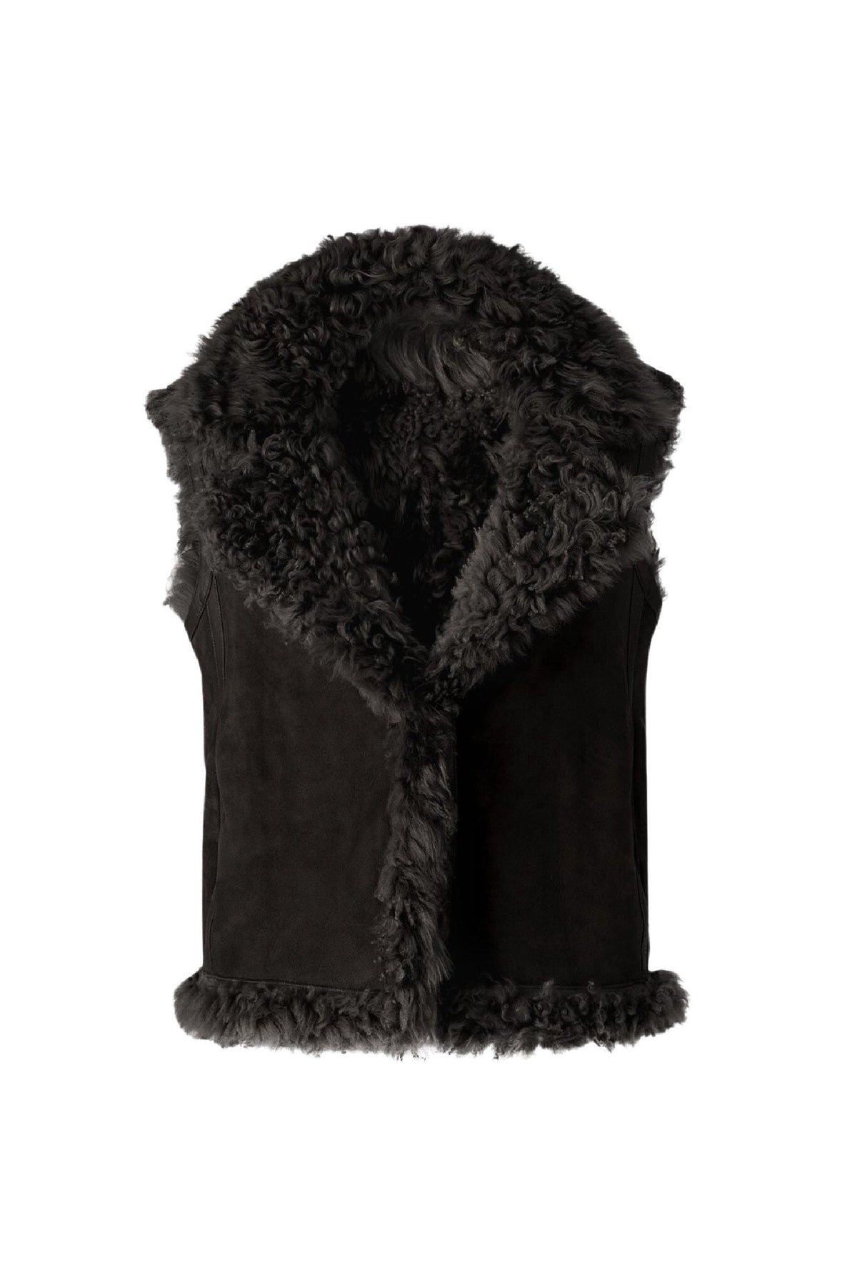 Black Ladies Shearling Vest