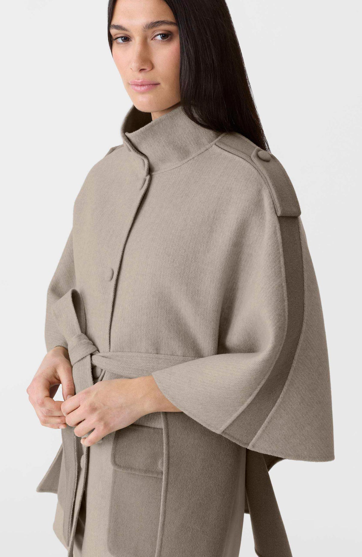 Taupe Mix-Taupe Ladies Belted Wool Cape