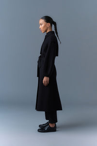Black Ladies Belted Light Wool Coat