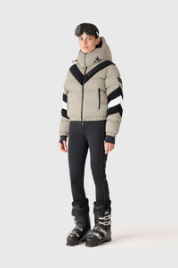 Taupe Ladies Hooded Down Jacket
