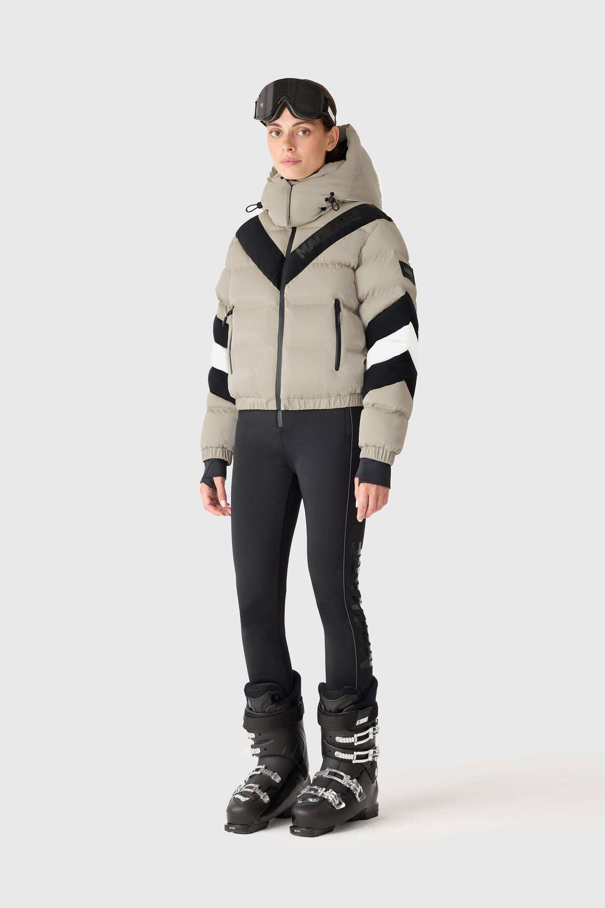 Taupe Ladies Hooded Down Jacket