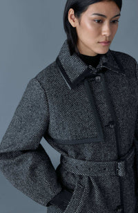 Black-White Ladies Belted  Wool Coat