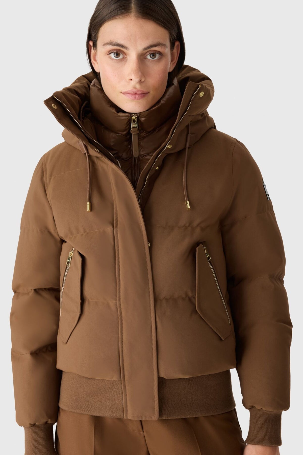 Earth Brown Ladies Hooded Down Jacket