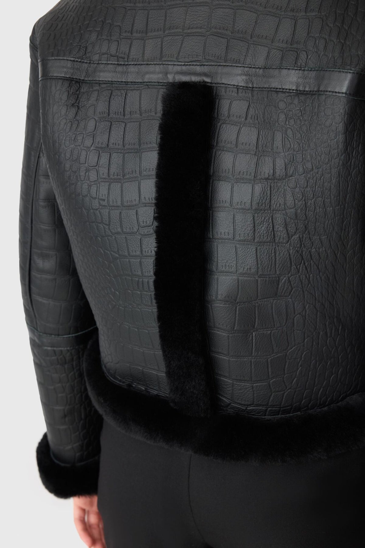 Black-Black Ladies Shearling Jacket