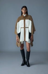 Light Camel Multi Ladies Belted Wool Cape