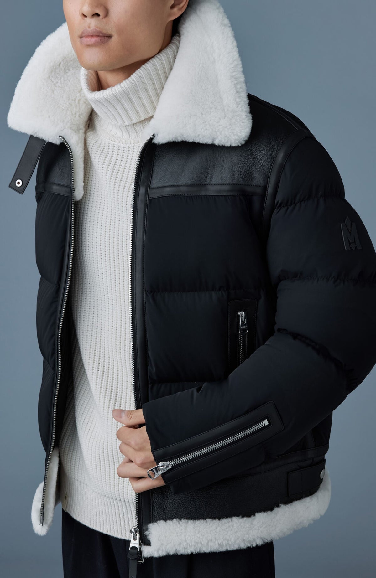 Black-Natural Men's Mixed Media Jacket