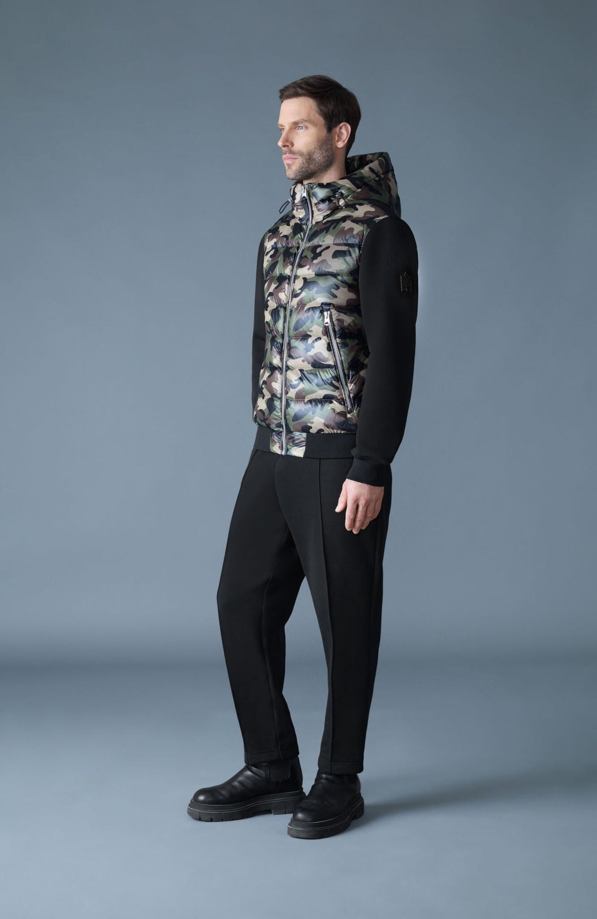 Black-Camouflage Print Men's Hooded Ready To Wear Jacket