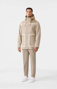 Light Camel-Cream Men's Hooded Rainwear/ Rainproof Coat