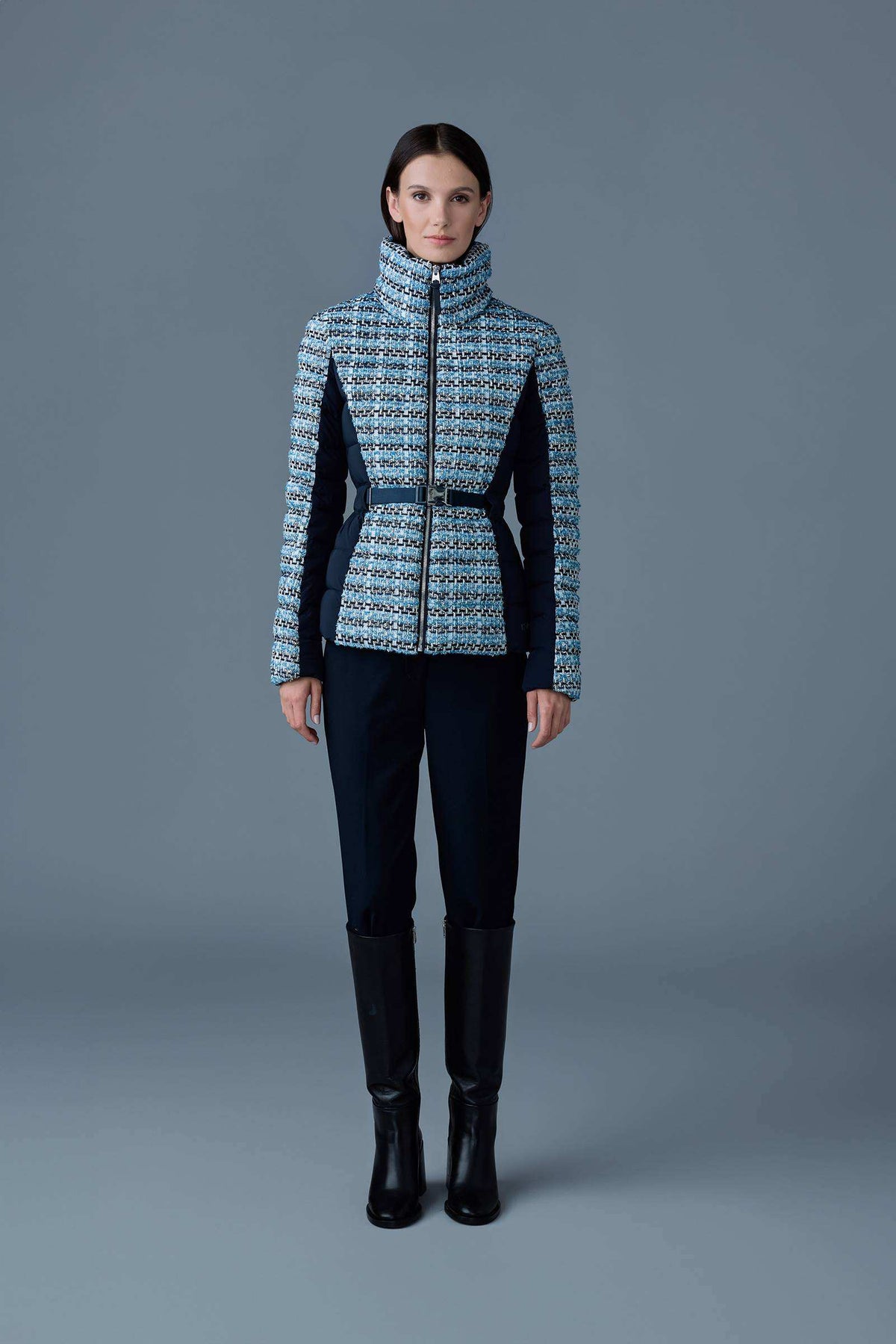 Sky Blue Multi Ladies Mixed Media Jacket