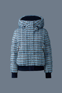 Sky Blue Multi Ladies Hooded Down Coat