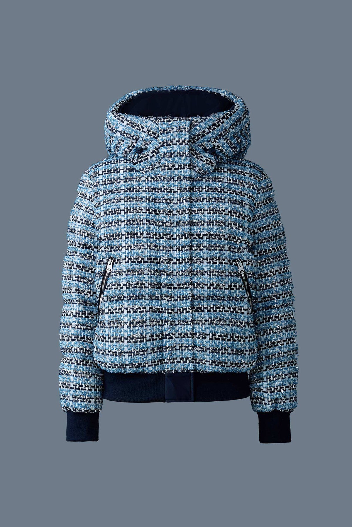 Sky Blue Multi Ladies Hooded Down Coat