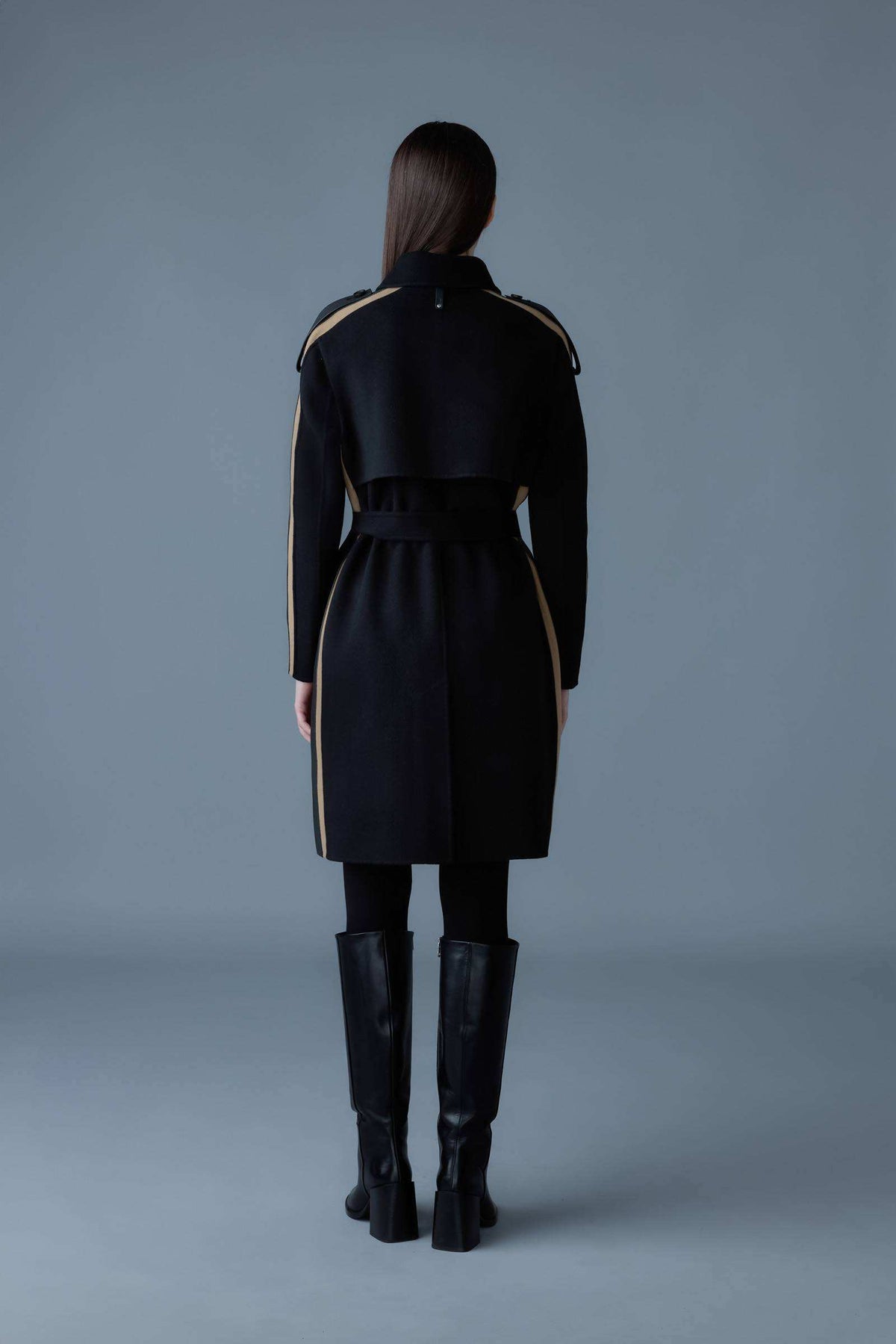 Black Ladies Belted Light Wool Coat