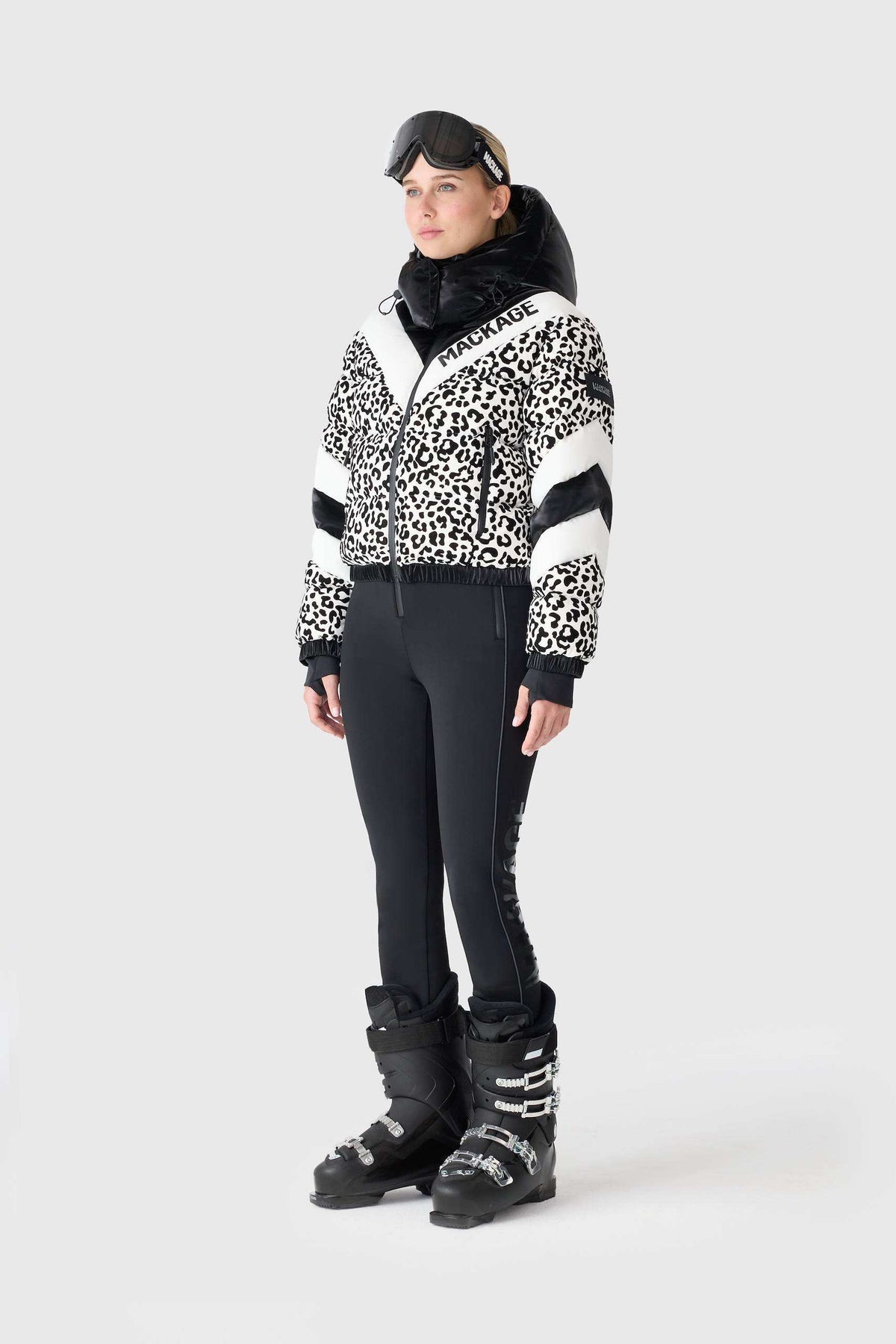 Black-White Ladies Hooded Down Jacket