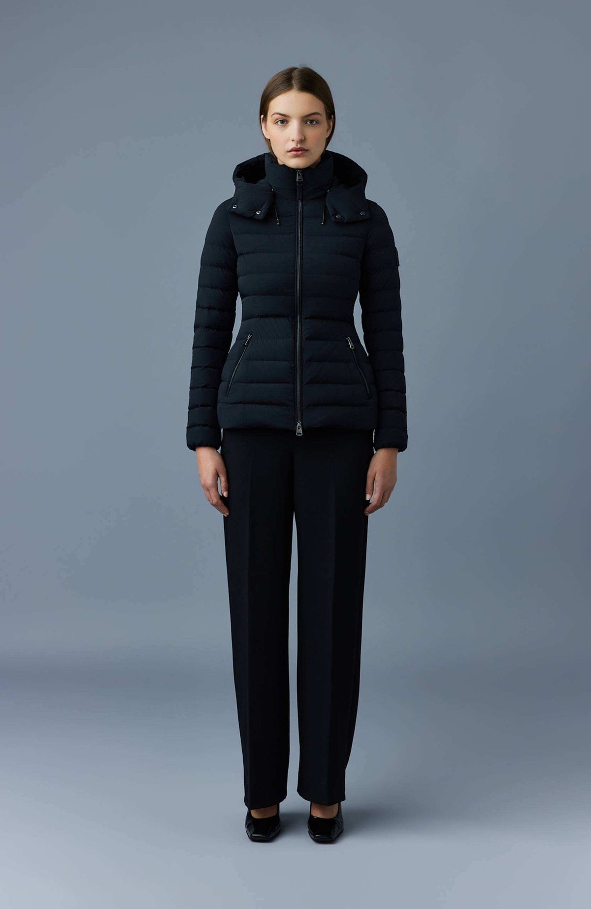 Black Ladies Hooded Down Jacket