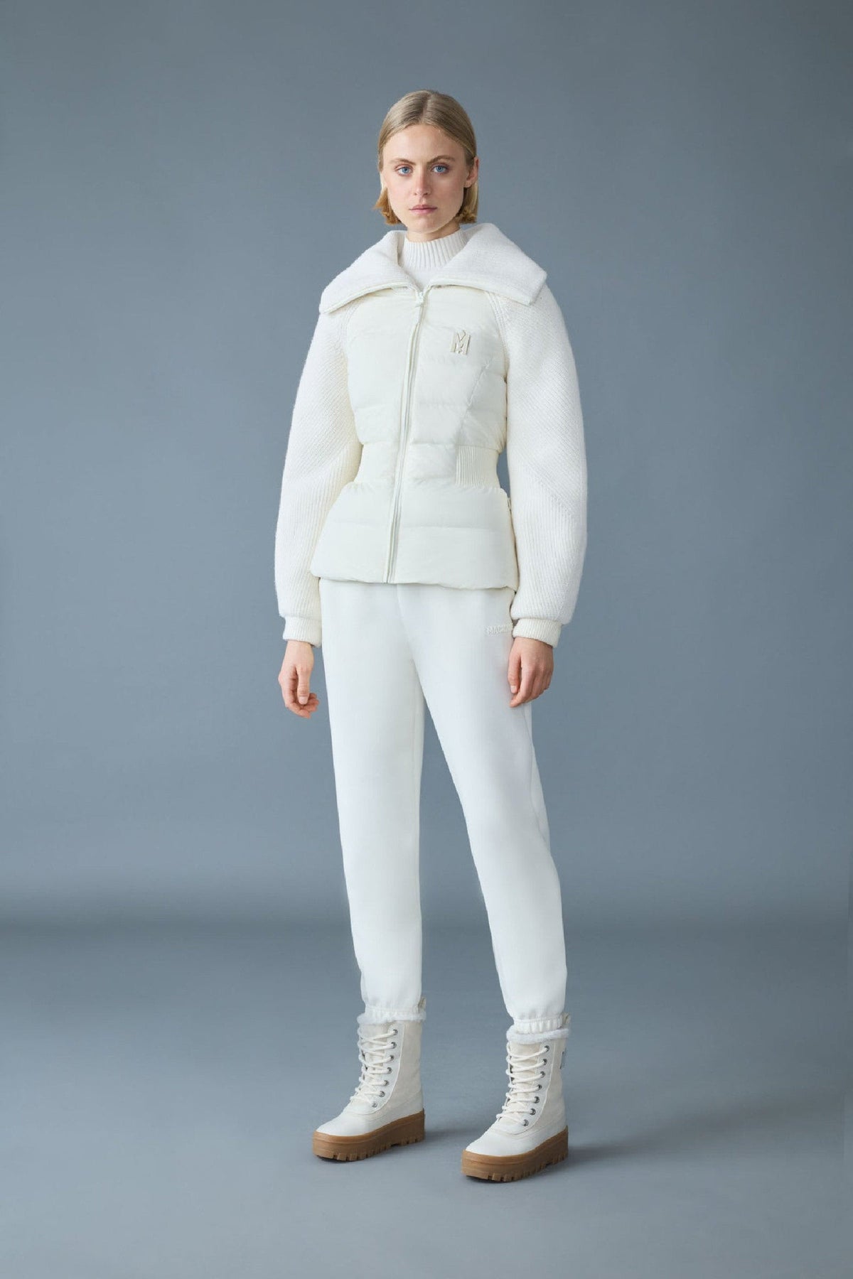 Cream Ladies Mixed Media Jacket