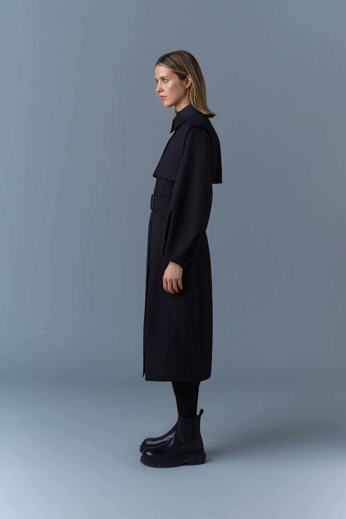 Black Ladies Belted Trench Jacket
