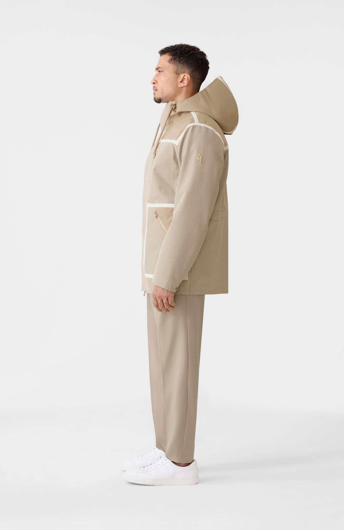 Light Camel-Cream Men's Hooded Rainwear/ Rainproof Coat