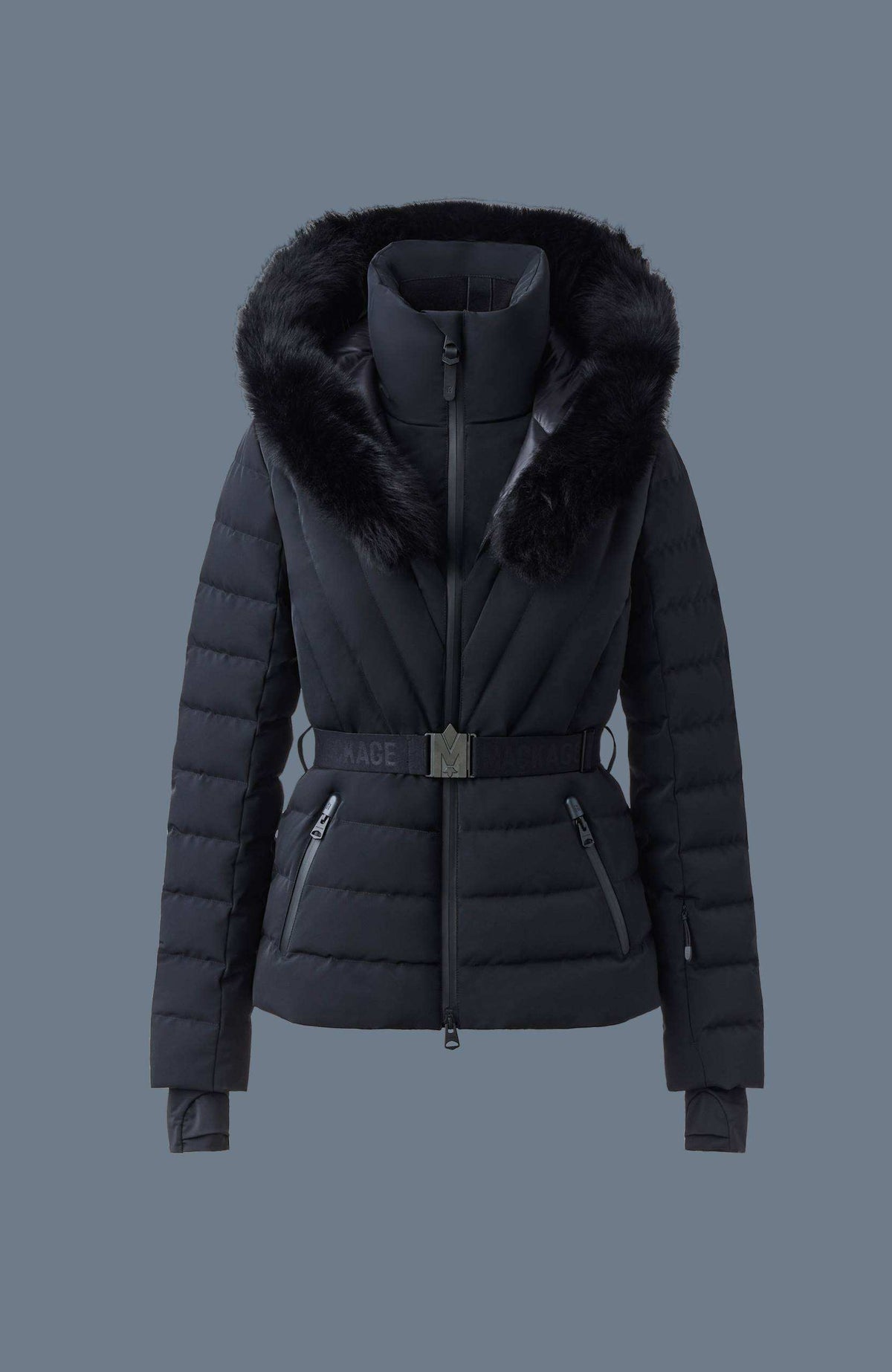 Black Ladies Hooded Down Ski Jacket