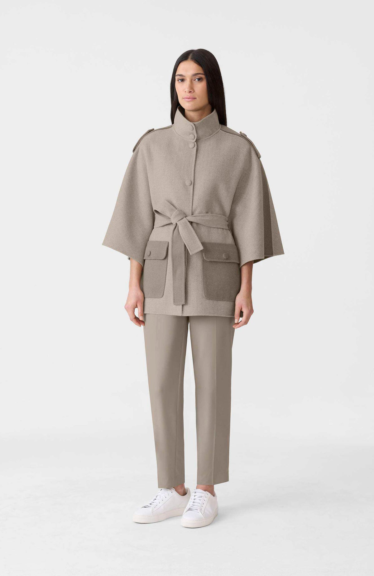 Taupe Mix-Taupe Ladies Belted Wool Cape