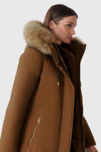 Earth Brown Ladies Hooded Down Coat