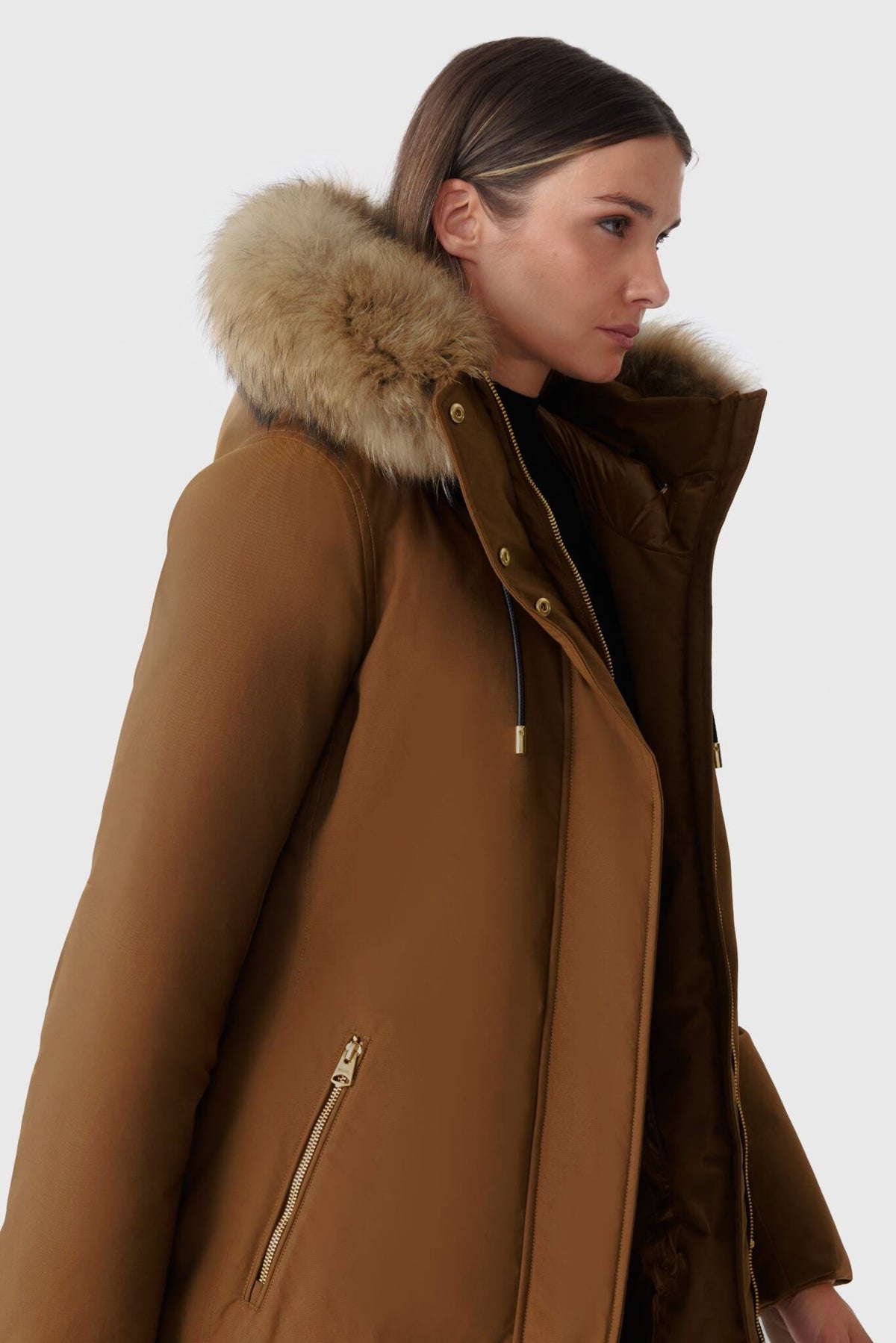 Earth Brown Ladies Hooded Down Coat