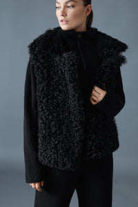 Black Ladies Shearling Vest
