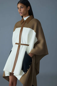 Light Camel Multi Ladies Belted Wool Cape