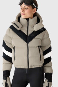 Taupe Ladies Hooded Down Jacket