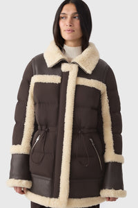 Coffee-Natural Ladies Hooded MIxed Media Jacket