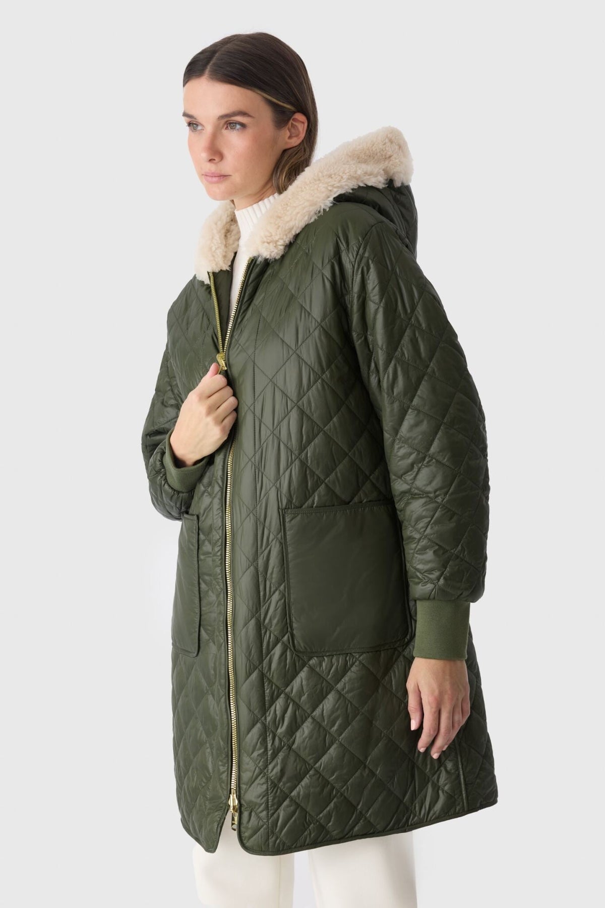Light Military Ladies Hooded Down Coat
