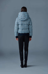 Sky Blue Multi Ladies Hooded Down Coat