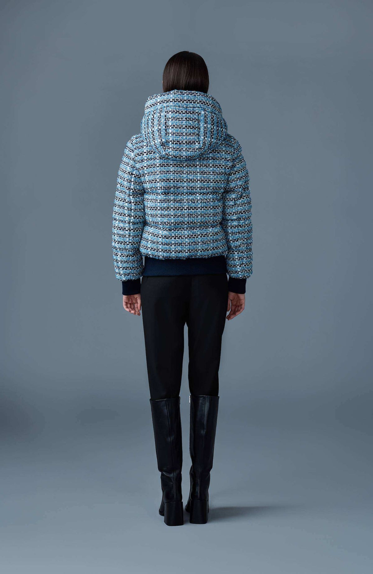 Sky Blue Multi Ladies Hooded Down Coat