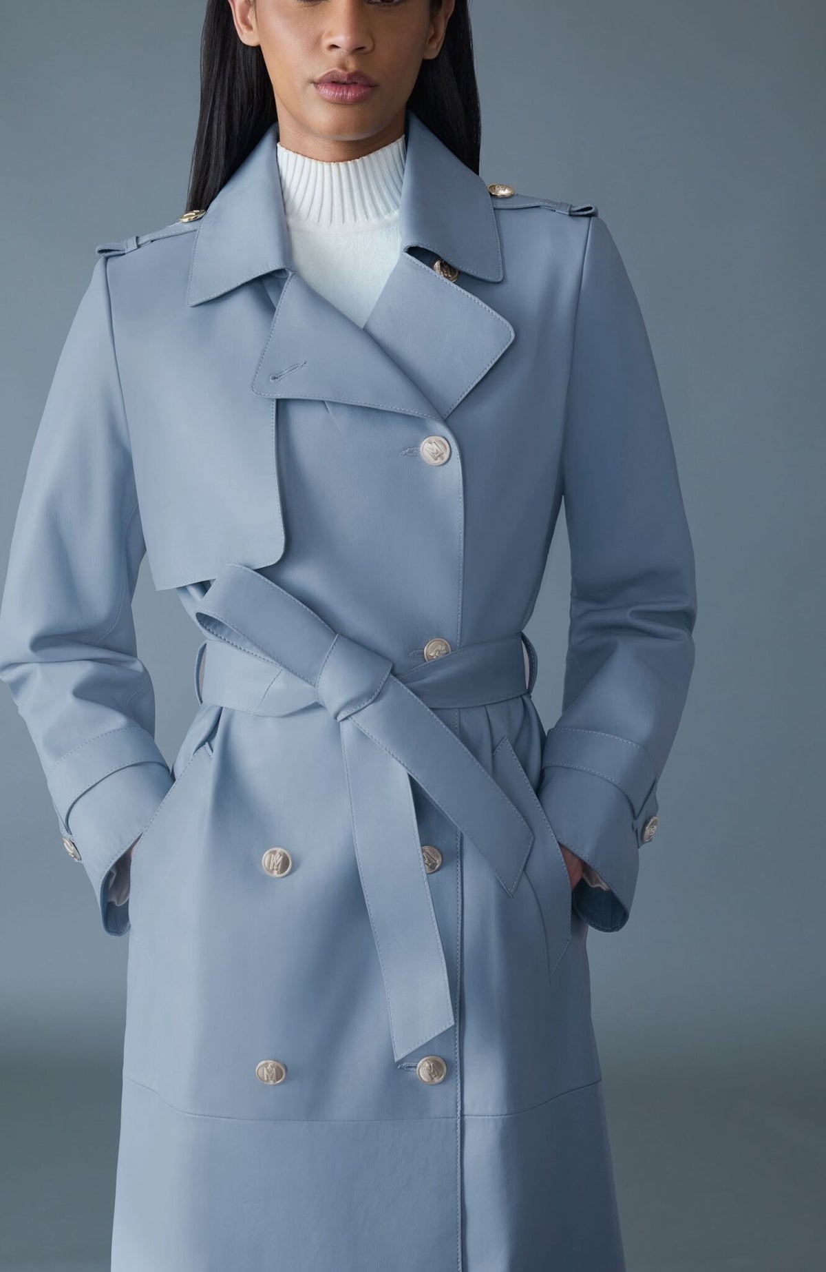 Fog Blue Ladies Leather coat