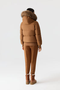 Earth Brown Ladies Hooded Down Jacket